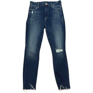 MOTHER The Looker Ankle Fray Distressed High Waist Jeans Close To The Edge 25